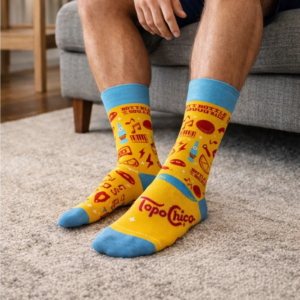 New Strideline Topo Chico Novelty Dress Socks 3 Pair Set | Bright Retro Graphic